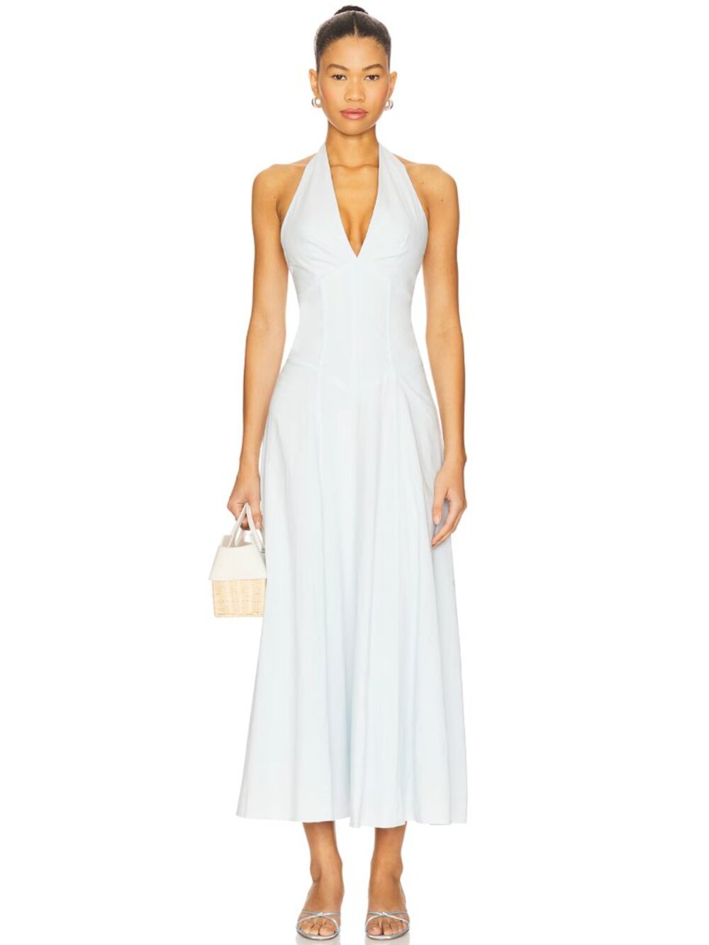 NEW SNDYS Talassa Maxi Dress in Light Powder Blue Halter Bustier Sundress Sun